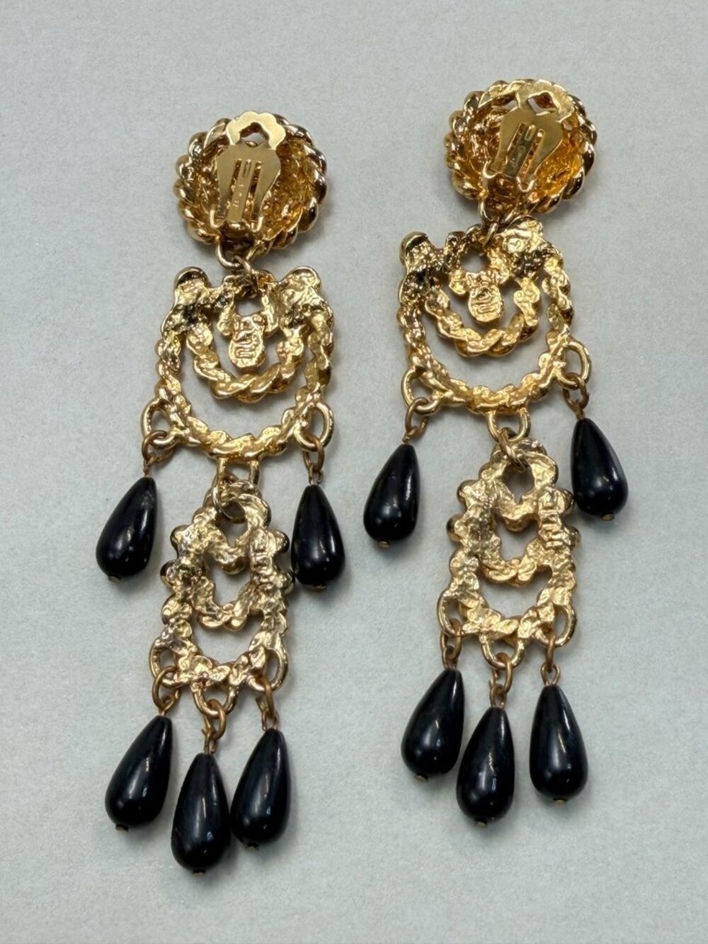 Vintage Signed Blanca Dramatic Oversized Black Drop Runway Dangle Earrings - Picture 9 of 9